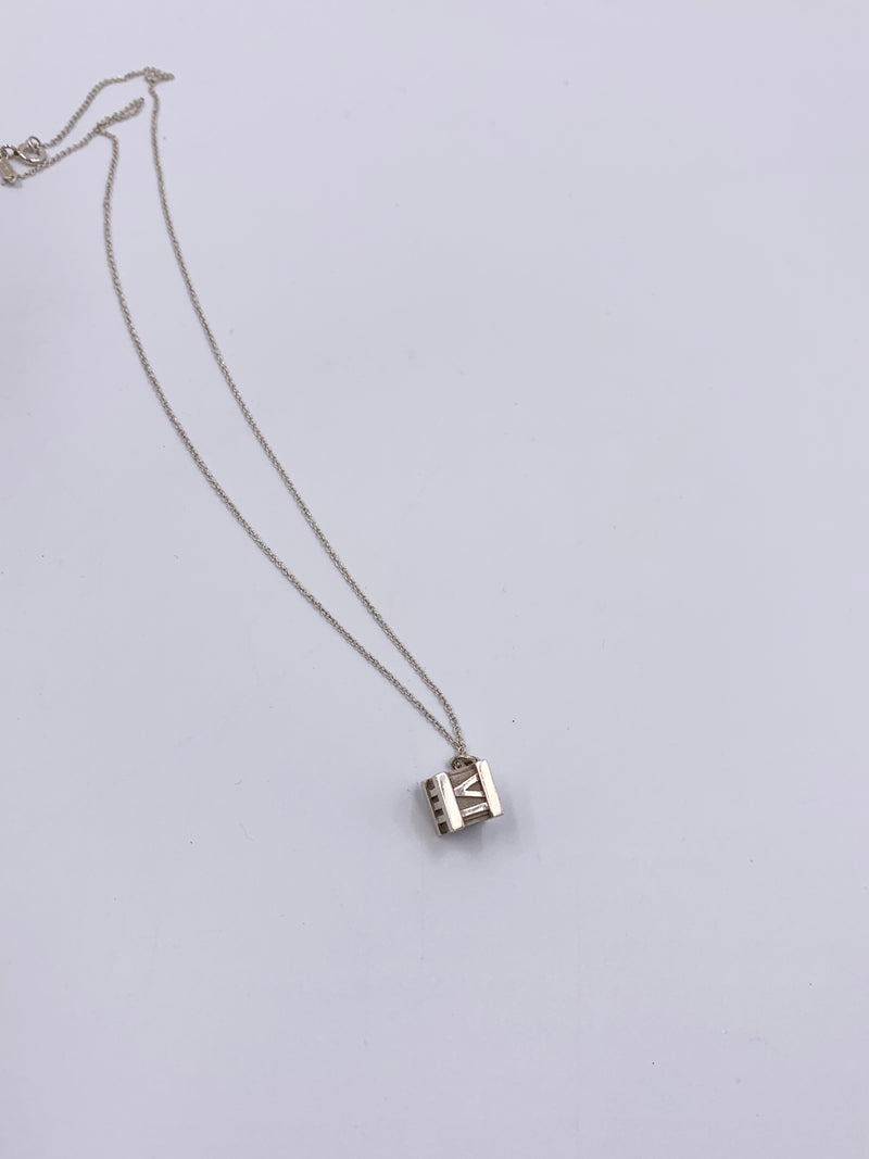 Sold-Tiffany & Co 925 Silver Atlas Collection Cube with Necklace