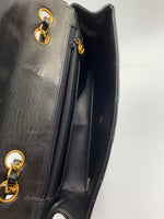 Sold-CHANEL Black Patent Leather Border Tab Diana Flap Crossbody Bag Gold hardware