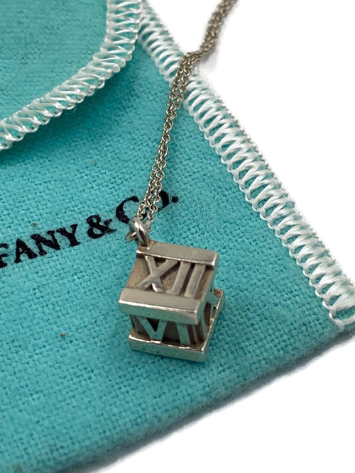 Sold-Tiffany & Co 925 Silver Atlas Collection Cube with Necklace