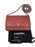 Sold-CHANEL Caviar Wallet-on-the-chain WOC Crossbody Flap Bag - Burgundy