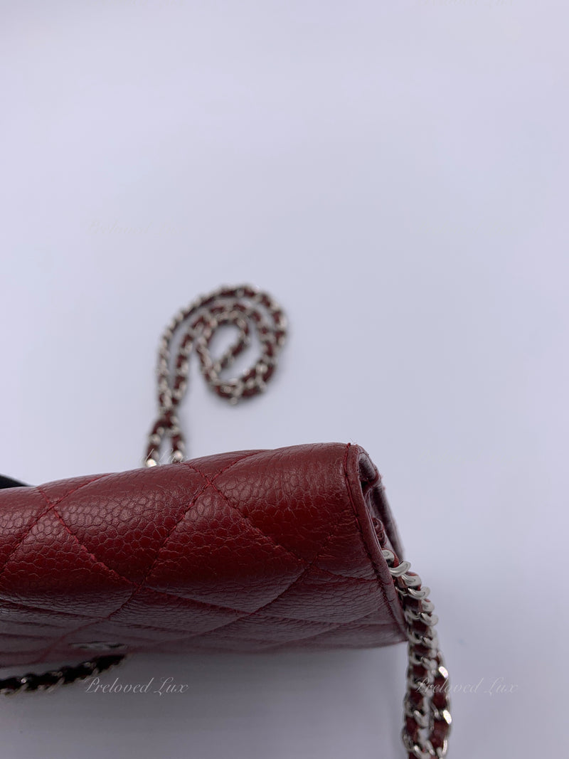 Sold-CHANEL Caviar Wallet-on-the-chain WOC Crossbody Flap Bag - Burgundy