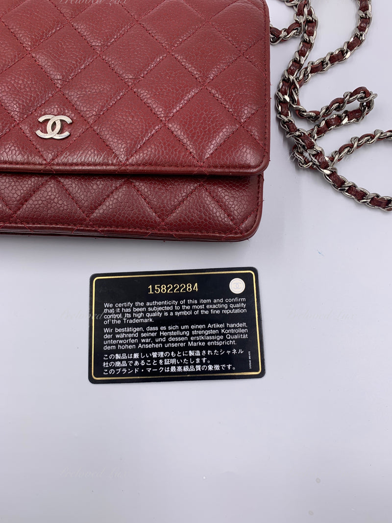 USED Chanel Burgundy Patent Leather Wallet on Chain WOC Messenger