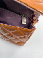 Sold-CHANEL Classic Mini Rectangular Seasonal Caramel Patent Leather Shoulder Bag Crossbody - light purple hardware