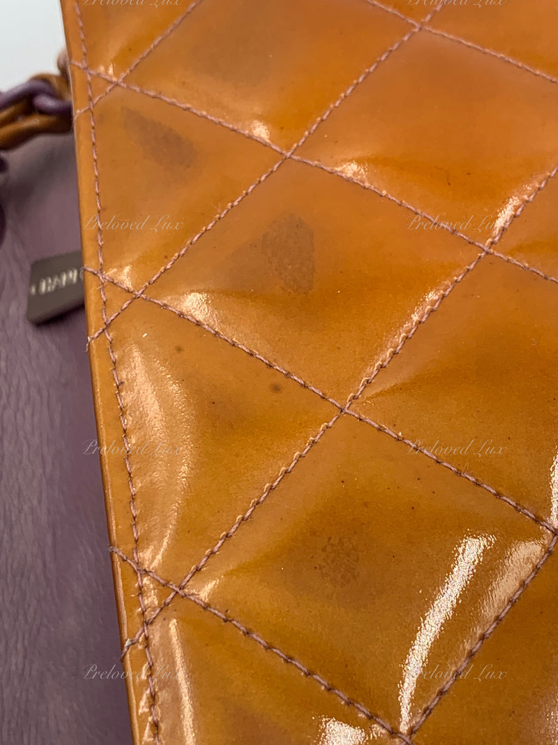 Sold-CHANEL Classic Mini Rectangular Seasonal Caramel Patent Leather Shoulder Bag Crossbody - light purple hardware