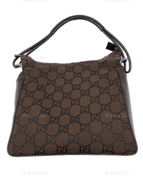 GUCCI GG Monogram Logo Dark Brown Nylon Shoulder Bag