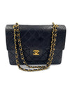 Sold-CHANEL Classic Lambskin Double Chain Double Flap Bag Medium black/gold
