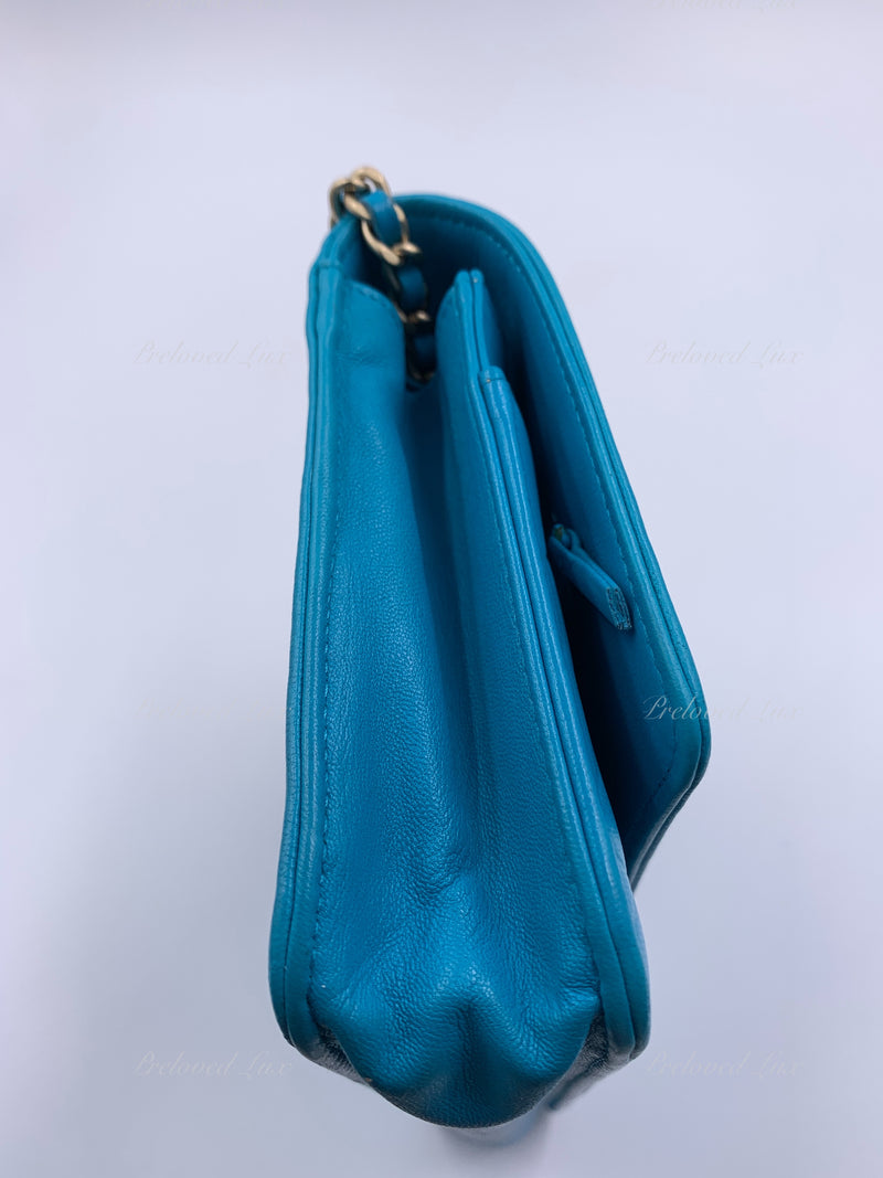 CHANEL Lambskin Camelia Wallet-on-the-chain WOC Crossbody Flap Bag - Blue