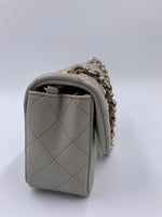 Sold-CHANEL Classic Grey Lambskin Mini Rectangular Crossbody Bag in Champaign Gold Hardware