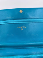 CHANEL Lambskin Camelia Wallet-on-the-chain WOC Crossbody Flap Bag - Blue