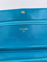 CHANEL Lambskin Camelia Wallet-on-the-chain WOC Crossbody Flap Bag - Blue