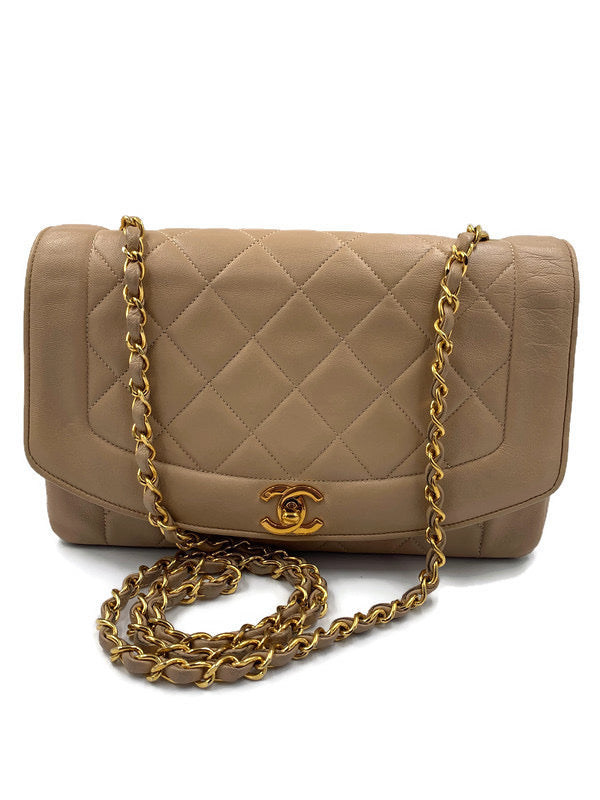 CHANEL Lambskin Medium Diana Single Chain Single Flap Bag Beige gold hardware
