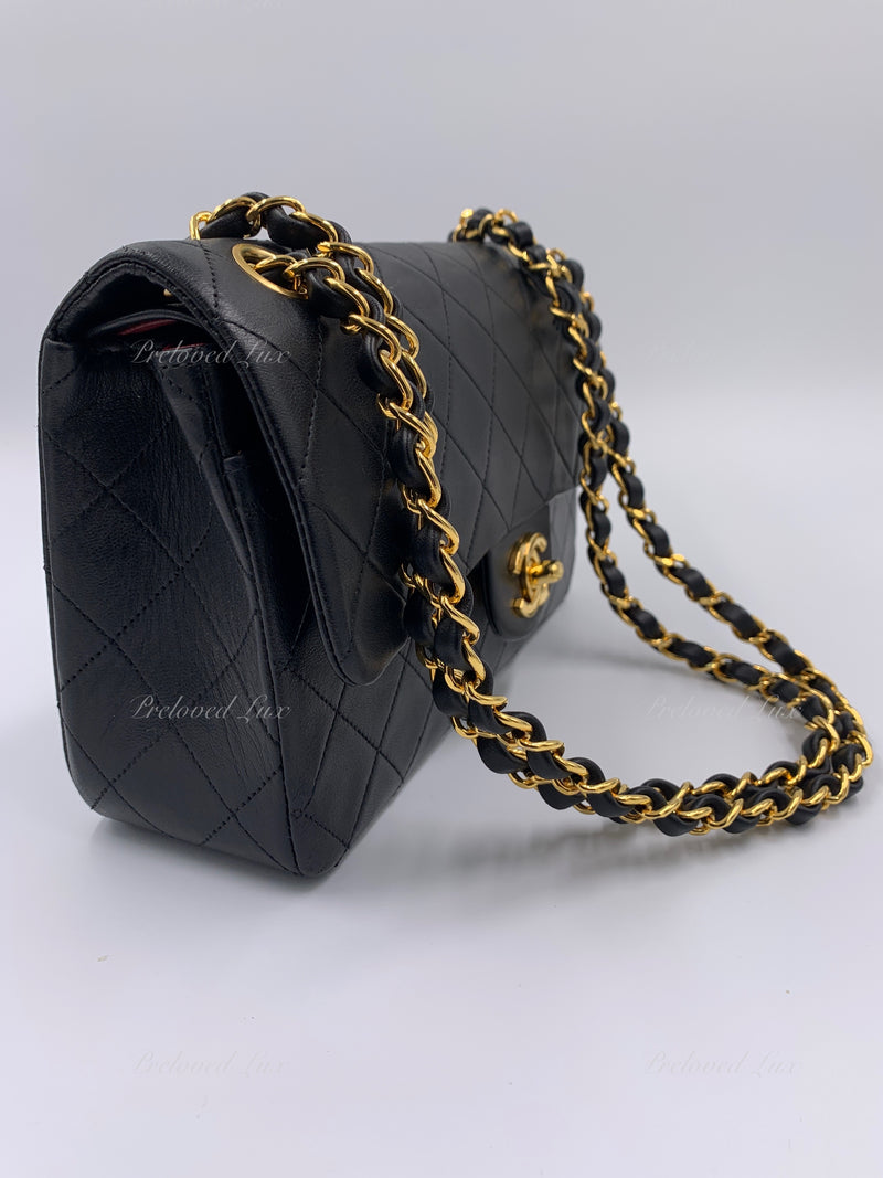 CHANEL Lambskin Small Classic Double Flap Bag Black/ Gold Hardware