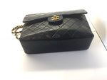 Sold-CHANEL Classic Lambskin Double Chain Double Flap Bag Medium black/gold