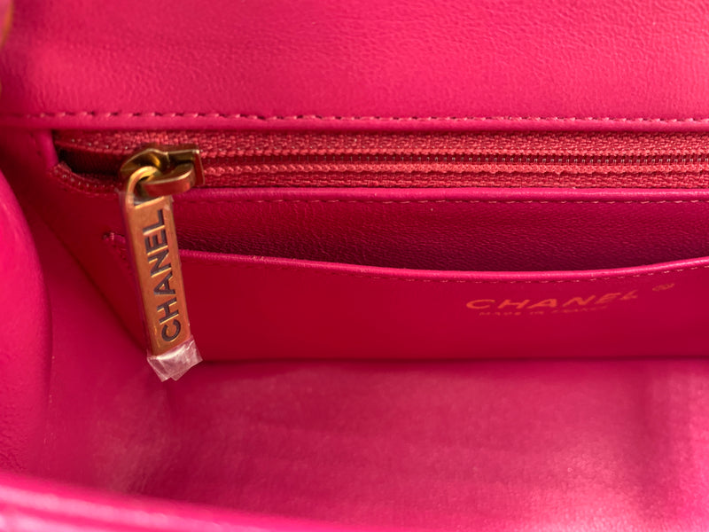 CHANEL Lambskin Chevron Mini Rectangular Pink with gold hardware