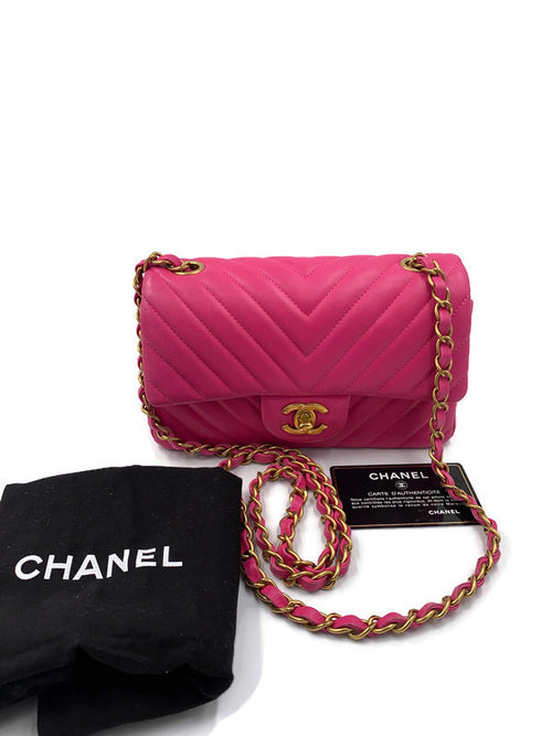 CHANEL Lambskin Chevron Mini Rectangular Pink with gold hardware