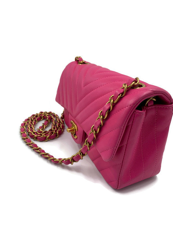 Chanel Chevron Pink Lambskin Mini Flap Bag