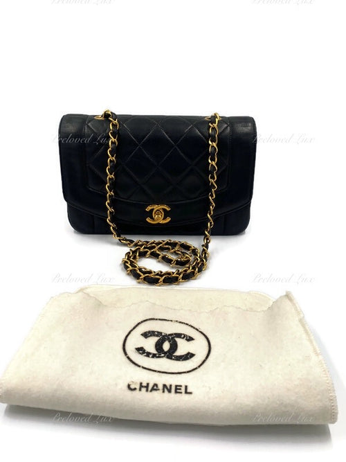 CHANEL Black Lambskin Small Diana Flap Bag Gold Hardware