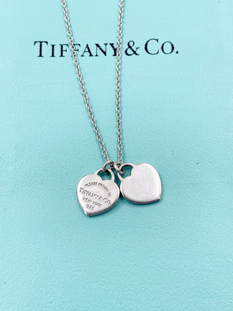 Sold-Tiffany & Co 925 Silver Return to Tiffany Mini Double Heart with Necklace