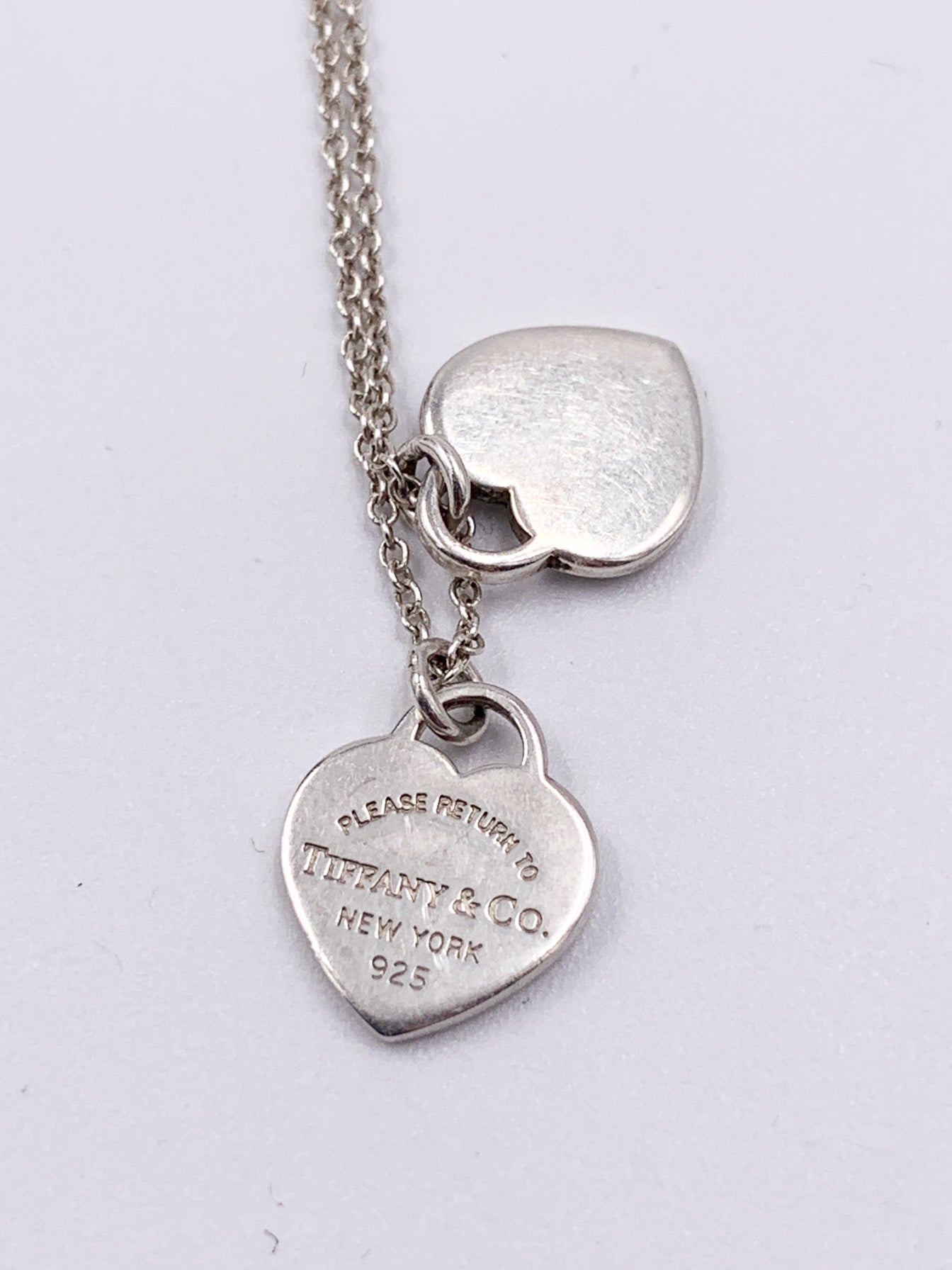 Return To Tiffany & Co 16" Mini Double Heart Pendant Necklace 925  Silver w Pouch