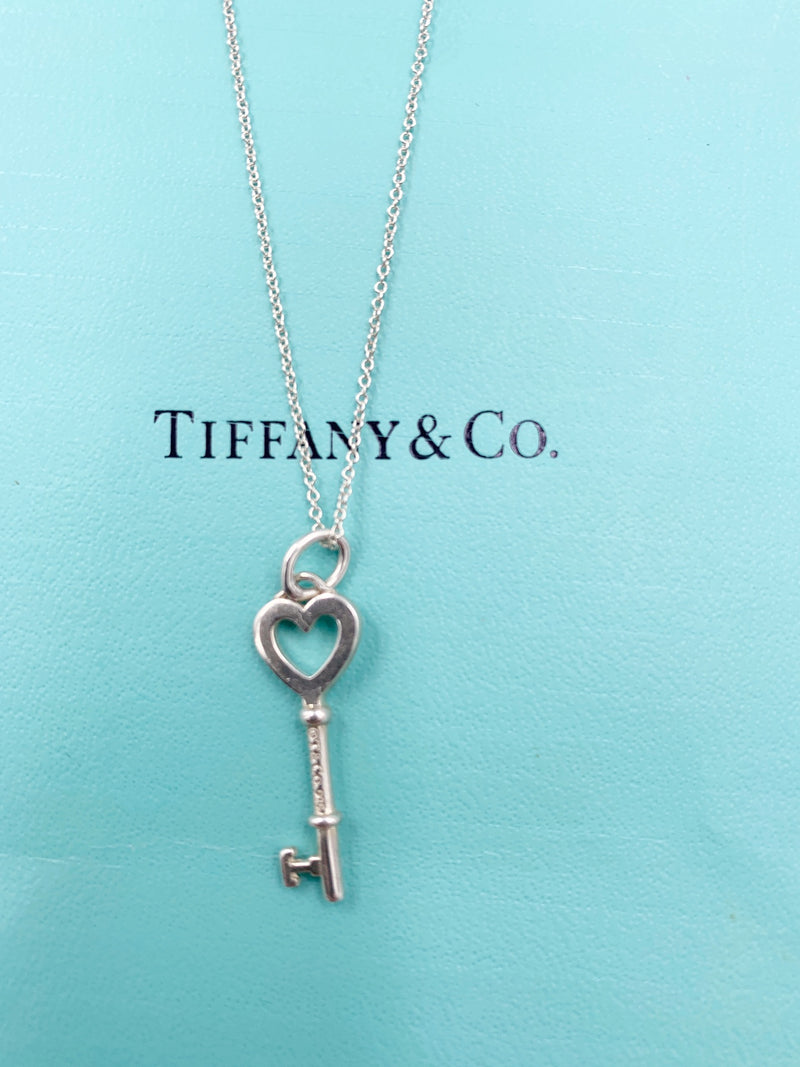 Sold-Tiffany & Co 925 Silver Heart Key Pendant with Necklace