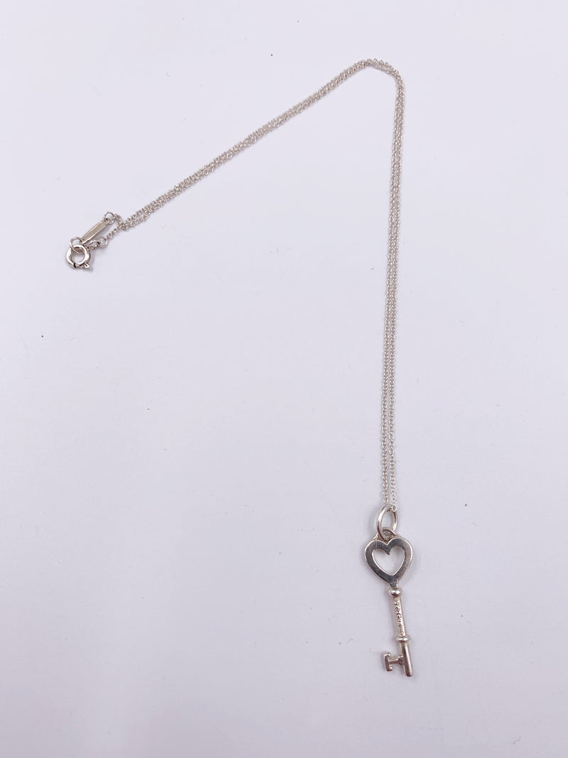 Sold-Tiffany & Co 925 Silver Heart Key Pendant with Necklace