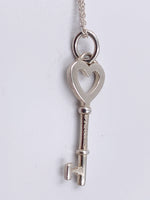 Sold-Tiffany & Co 925 Silver Heart Key Pendant with Necklace