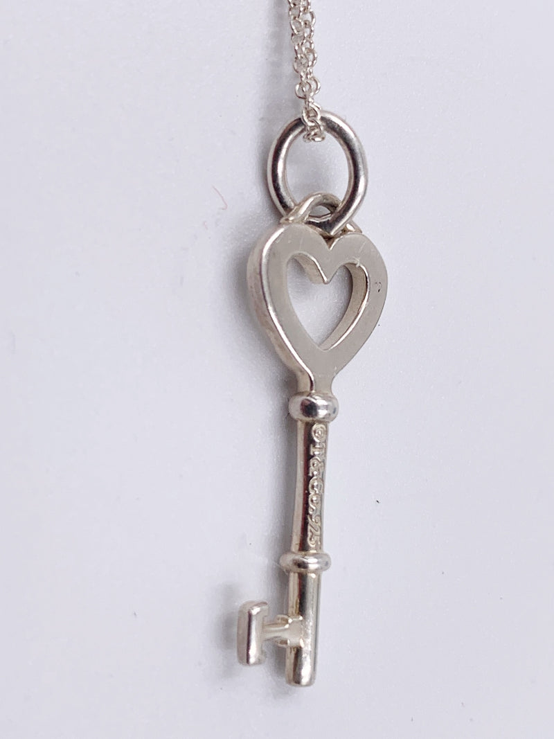 Sold-Tiffany & Co 925 Silver Heart Key Pendant with Necklace