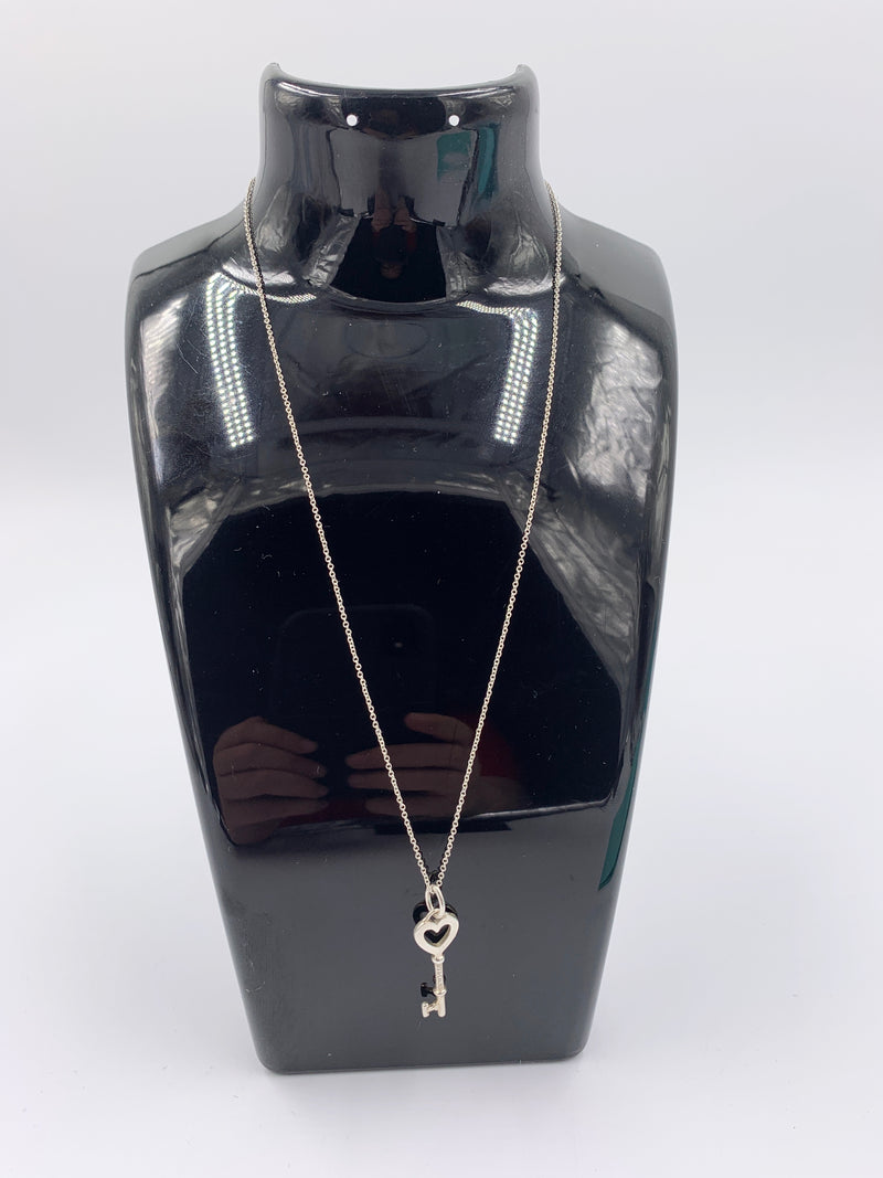 Sold-Tiffany & Co 925 Silver Heart Key Pendant with Necklace