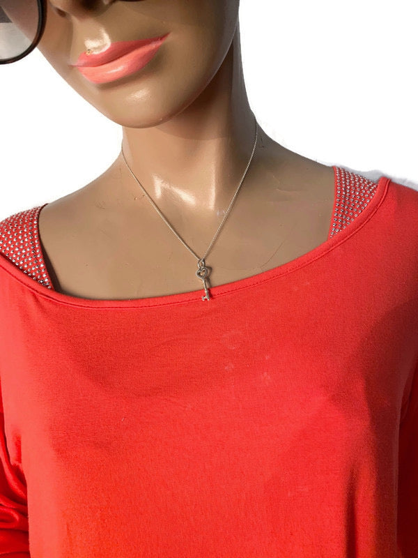 Sold-Tiffany & Co 925 Silver Heart Key Pendant with Necklace