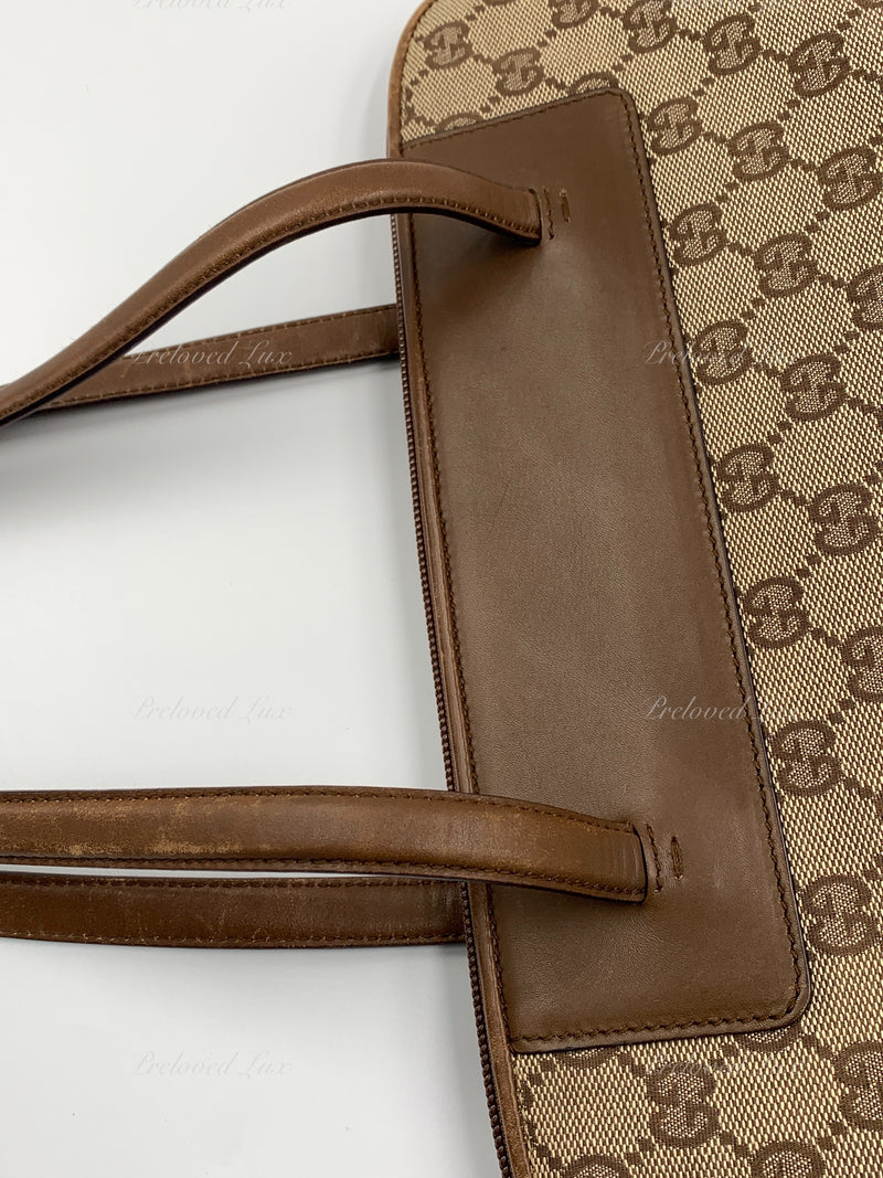 Sold-GUCCI Brown Canvas Monogram Tote Bag