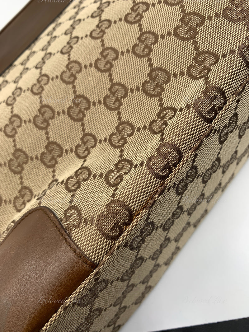 Sold-GUCCI Brown Canvas Monogram Tote Bag