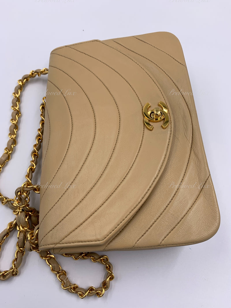 CHANEL Vintage Lambskin Half Moon Flap Bag Beige 24k gold plated hardware -  Preloved Lux Canada