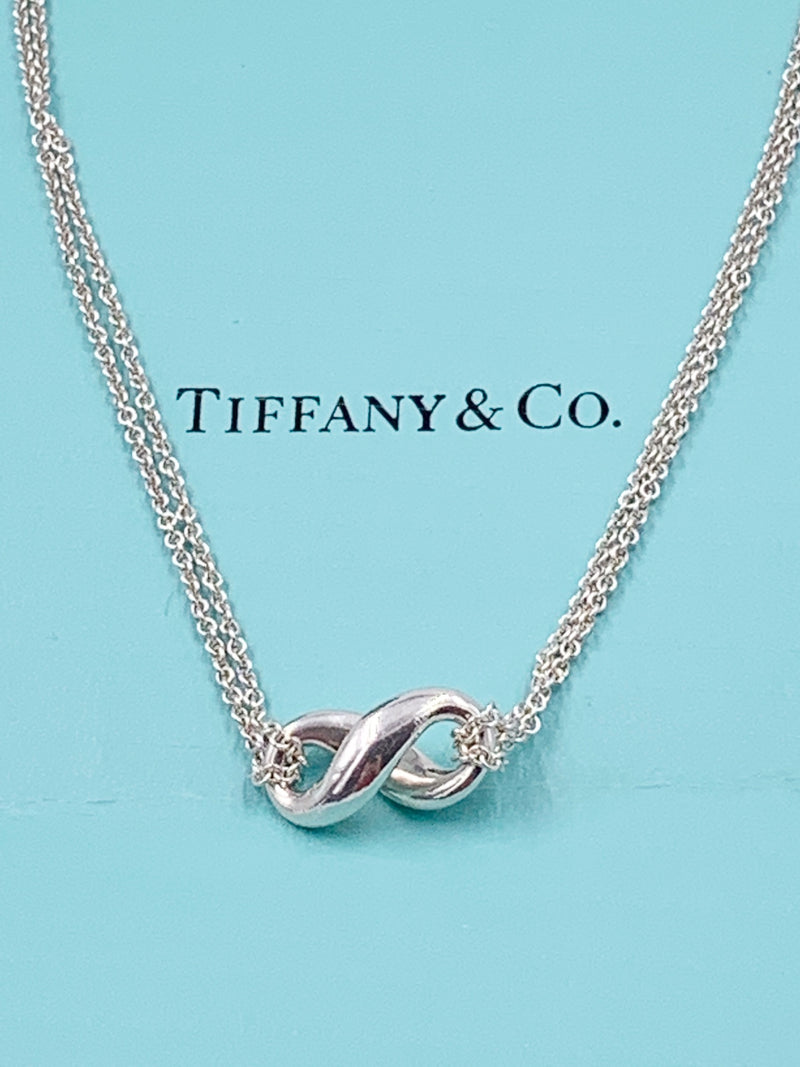 Sold-Tiffany & Co 925 Silver Infinity Pendant with Double Chain Necklace