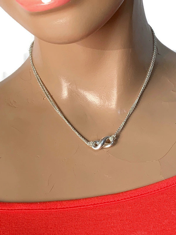 Sold-Tiffany & Co 925 Silver Infinity Pendant with Double Chain Necklace