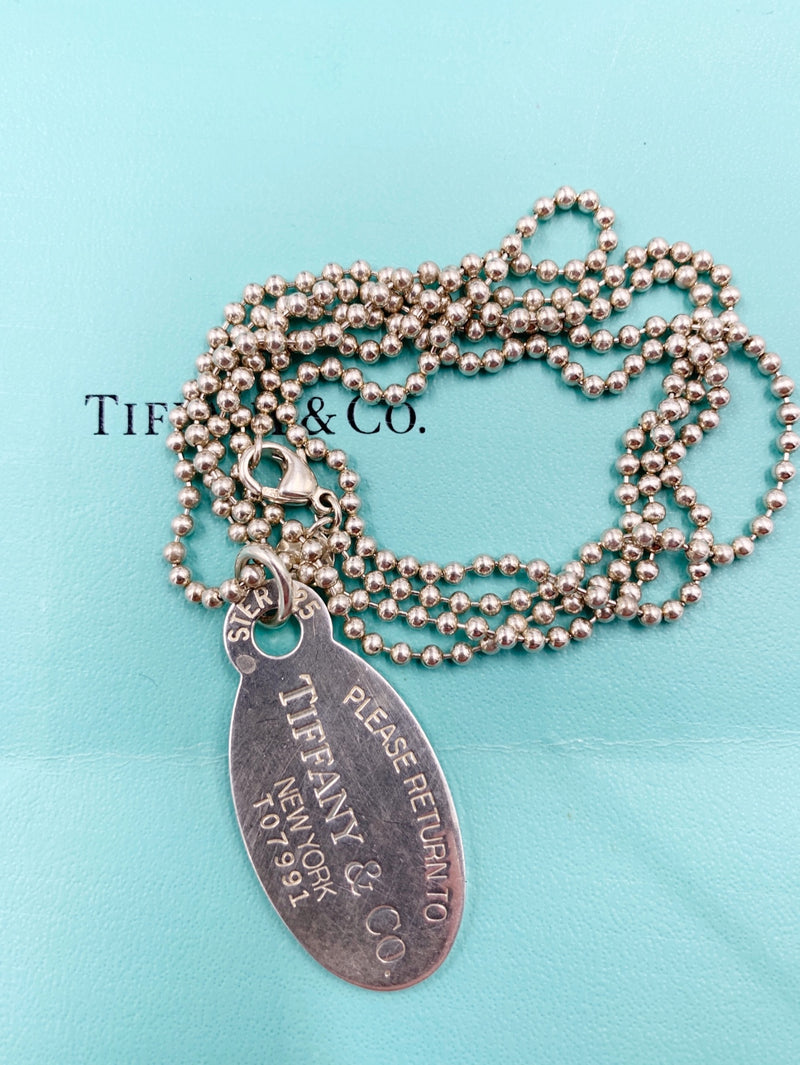 Sold-Tiffany & Co 925 Silver Return to Tiffany Oval Tag Necklace