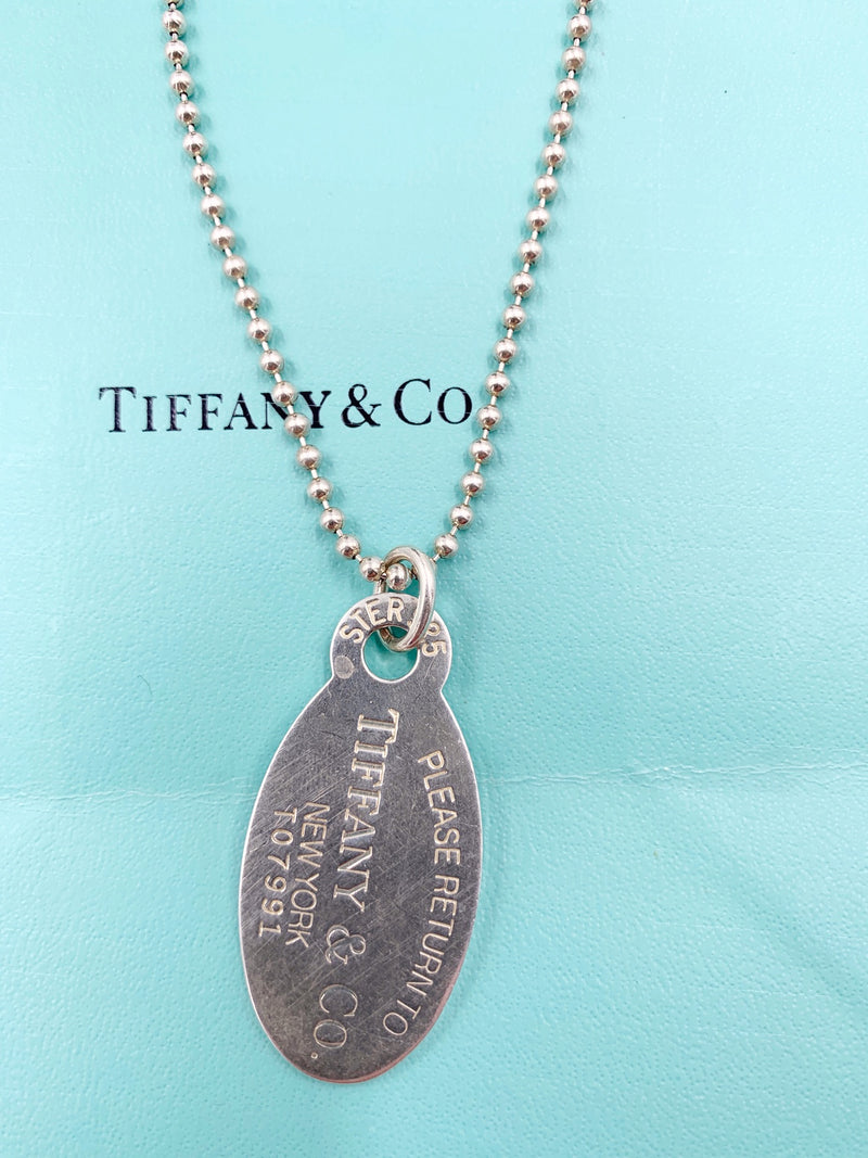 Sold-Tiffany & Co 925 Silver Return to Tiffany Oval Tag Necklace