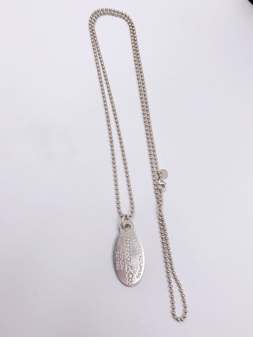 Sold-Tiffany & Co 925 Silver Return to Tiffany Oval Tag Necklace