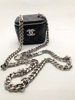 CHANEL Caviar Black Mini Vanity Case Coco Thick Chain Bag  Silver Hardware