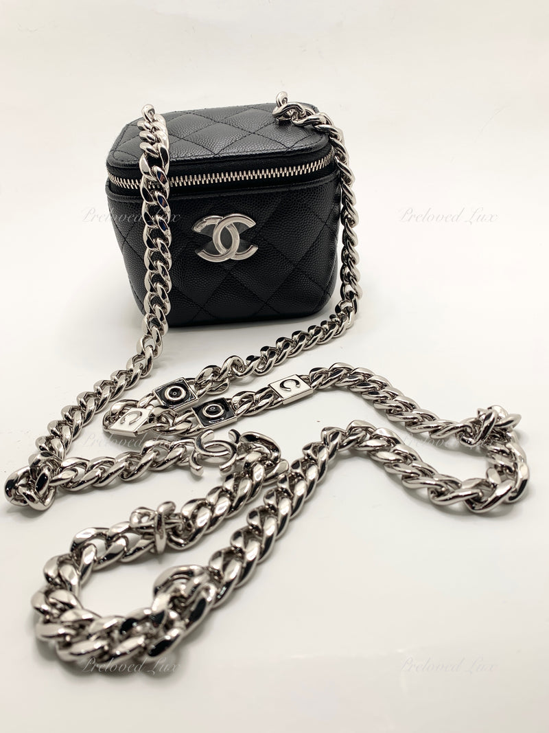 CHANEL Caviar Black Mini Vanity Case Coco Thick Chain Bag Silver Hardware -  Preloved Lux Canada