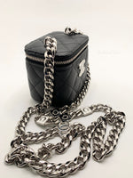 CHANEL Caviar Black Mini Vanity Case Coco Thick Chain Bag  Silver Hardware