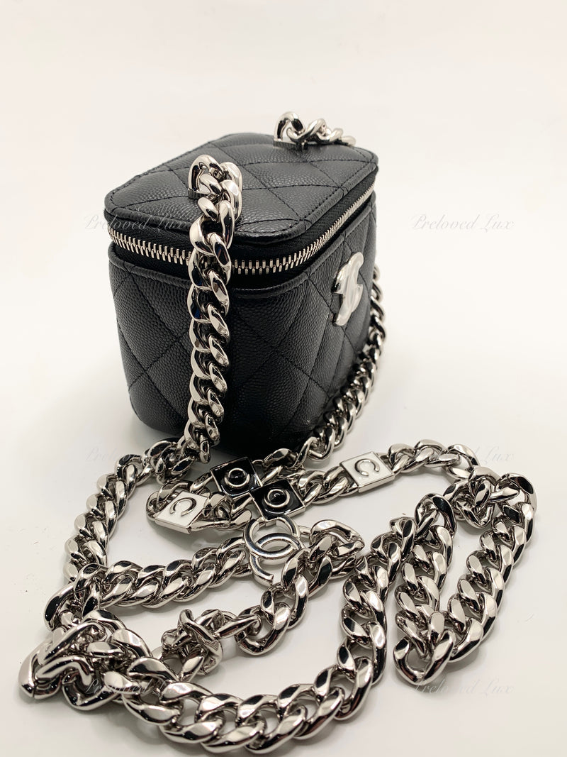 CHANEL Caviar Black Mini Vanity Case Coco Thick Chain Bag Silver Hardware - Preloved  Lux Canada