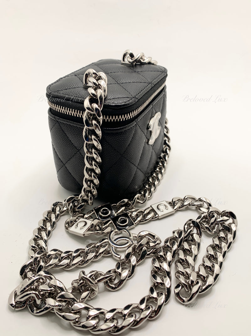 Chanel Mini Vanity With Coco Chain Black Caviar Silver Hardware