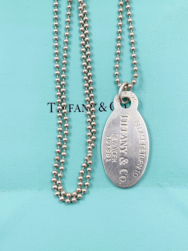 Sold-Tiffany & Co 925 Silver Return to Tiffany Oval Tag Necklace