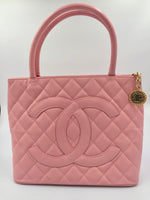 Sold-CHANEL Matelasse Medallion Tote Caviar Leather pink