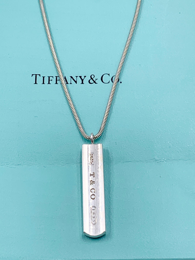 Sold-Tiffany & Co 925 Silver Bar Pendant with Necklace