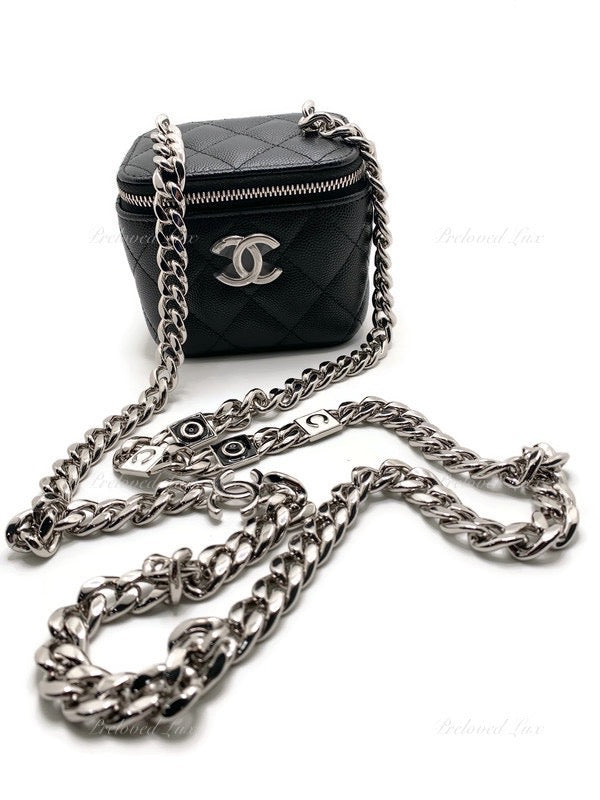 CHANEL Caviar Black Mini Vanity Case Coco Thick Chain Bag Silver Hardware -  Preloved Lux Canada