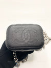 CHANEL Caviar Black Mini Vanity Case Coco Thick Chain Bag  Silver Hardware