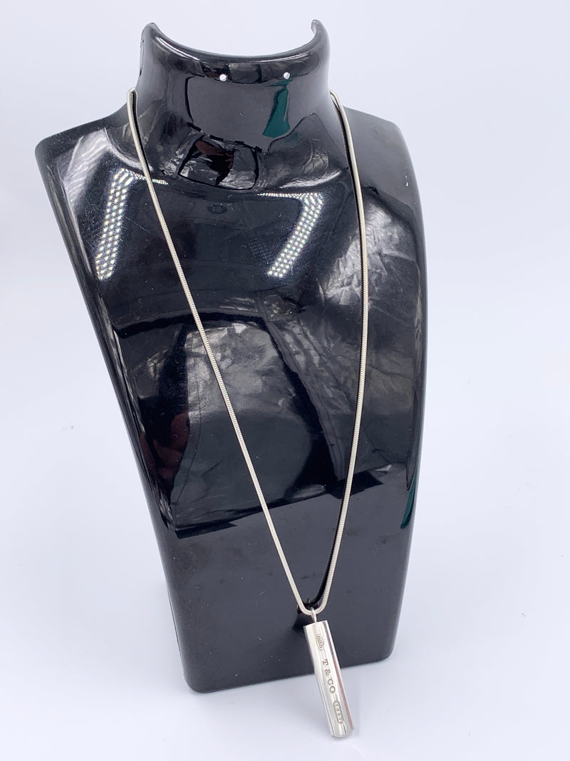 Sold-Tiffany & Co 925 Silver Bar Pendant with Necklace