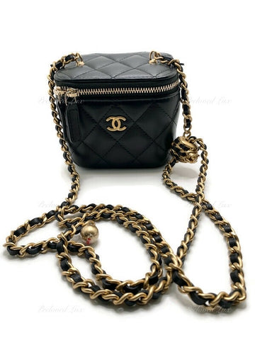 Chanel Black Mini Pearl Crush Vanity Case With Chain – The Closet