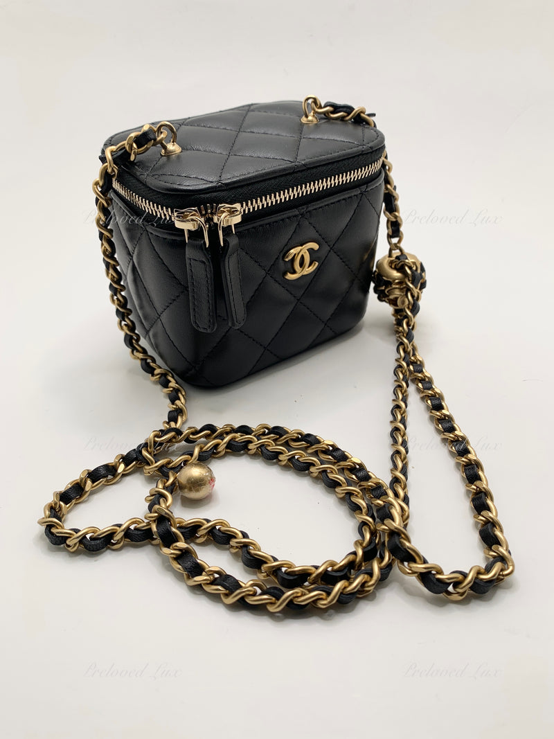 CHANEL Black Lambskin Pearl Crush Mini Vanity Case Chain Bag Gold Hardware  - Preloved Lux Canada